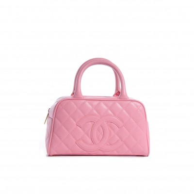 CHANEL VINTAGE SAKURA PINK CAVIAR QUILTED SMALL BOWLER BAG 71301 (25*15*7cm)